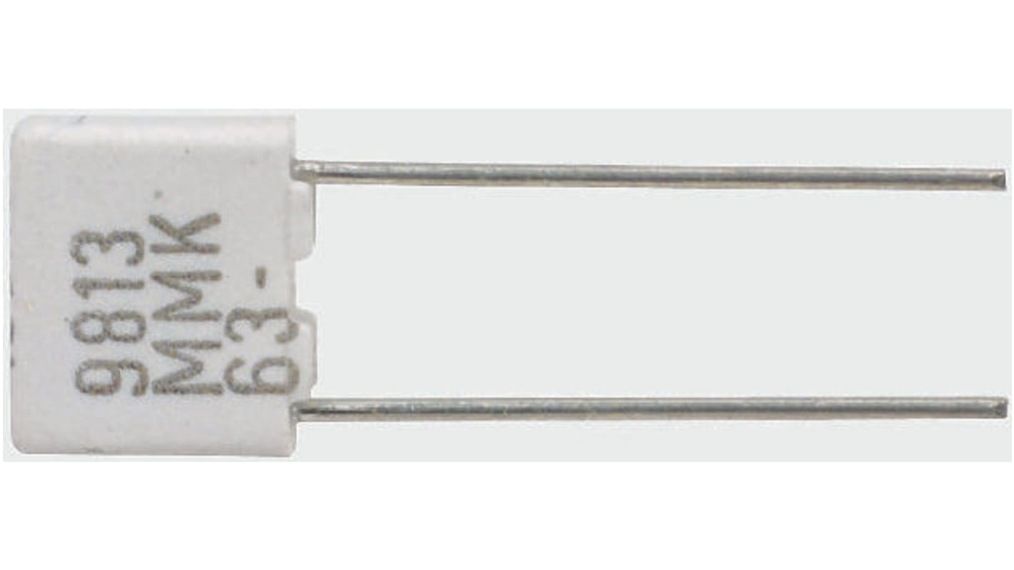 Condensador de película KEMET, 22nF, ±5%, 63 V ac, 100 V dc, Montaje en orificio pasante