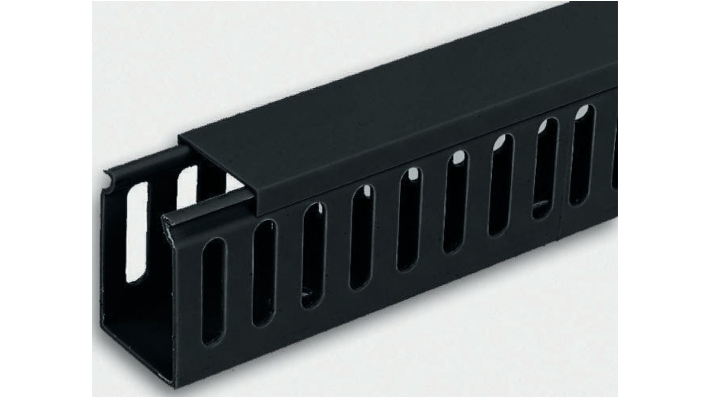 RS PRO Black Slotted Panel Trunking - Closed Slot, W25 mm x D60mm, L2m, PVC