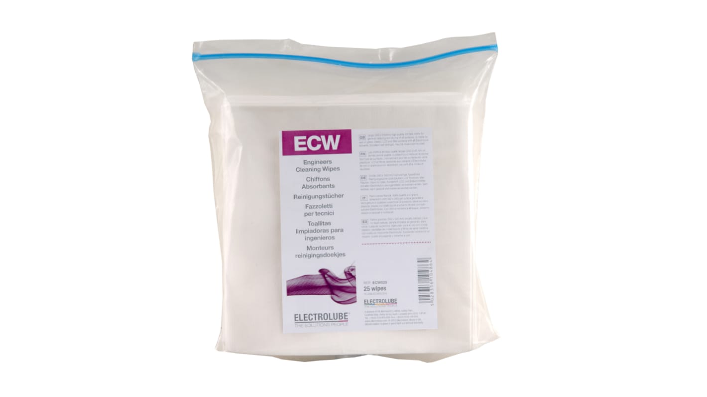 Toallitas desechables para Desinfección, limpieza general Electrolube ECW de color Blanco, en Bolsa de 25