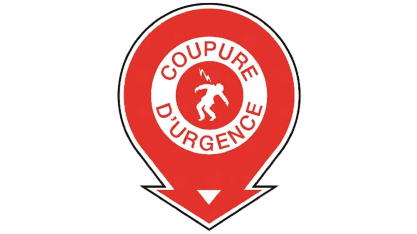 Povinná značka, PET, Červená/bílá, text Coupure D'Urgence Francouzština Ano Štítek