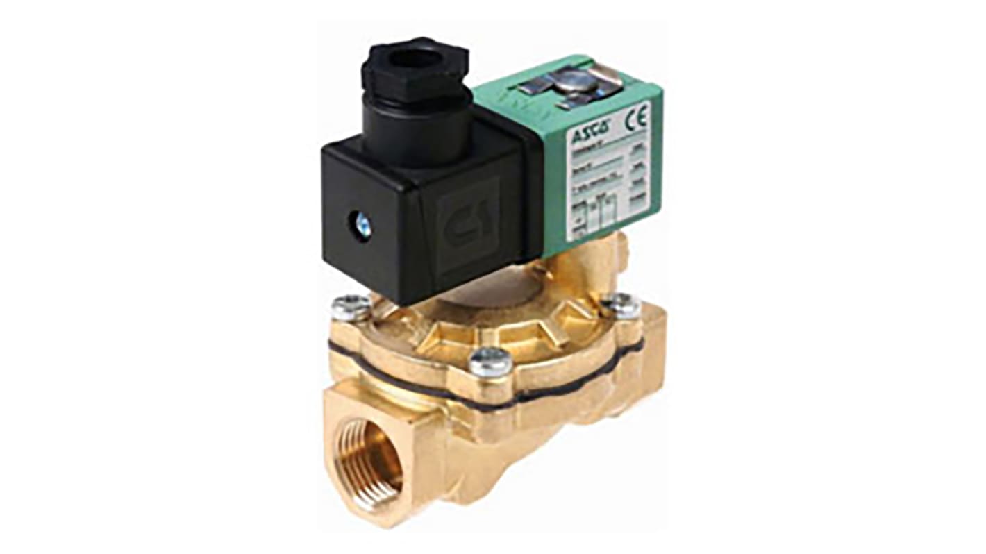 Válvula de solenoide EMERSON – ASCO 238 de 2 puertos, Hembra G de 3/8 pulg., Piloto, NC de 24 V ac