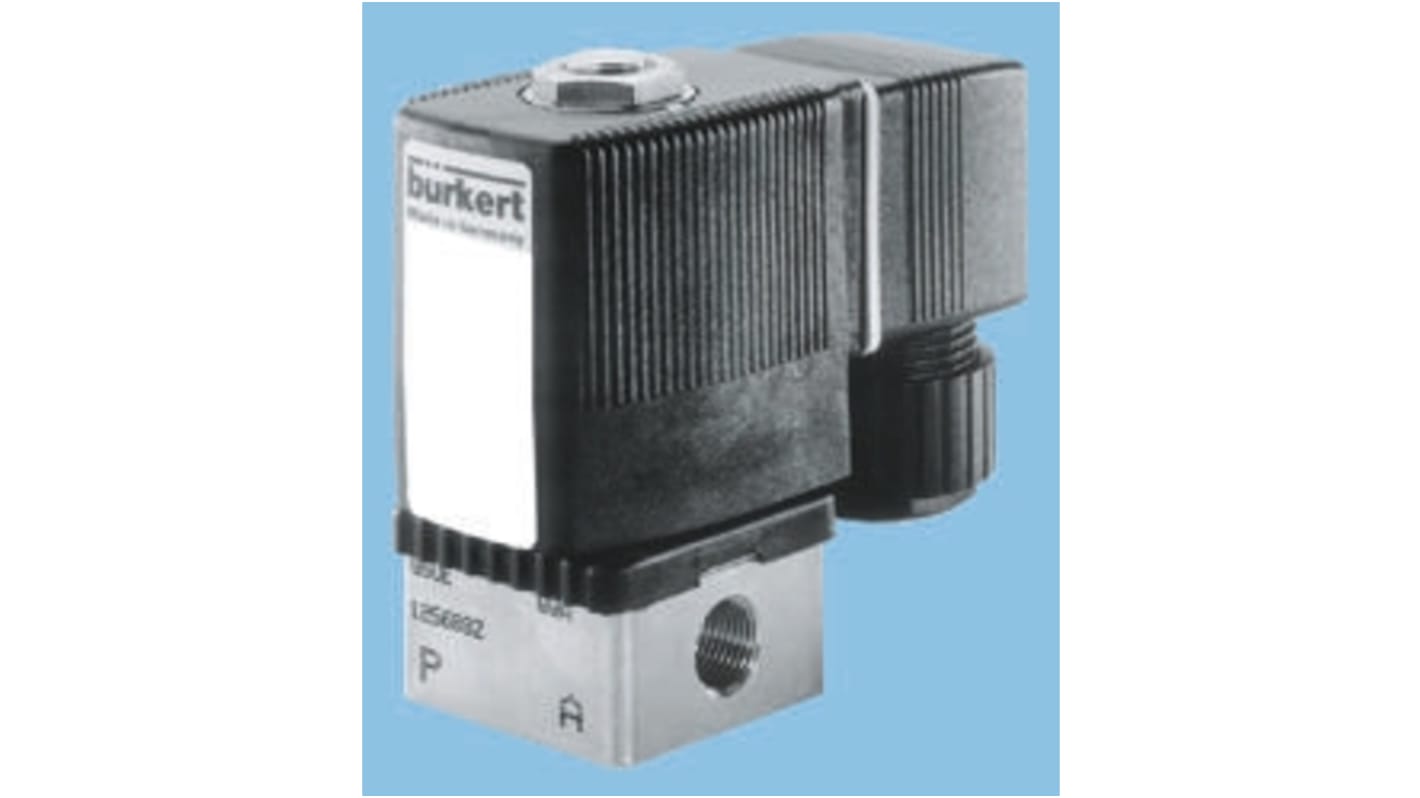 Válvula de solenoide Burkert 6013 de 2 puertos, Hembra G de 1/8 pulg., Directo, NC de 24 V ac