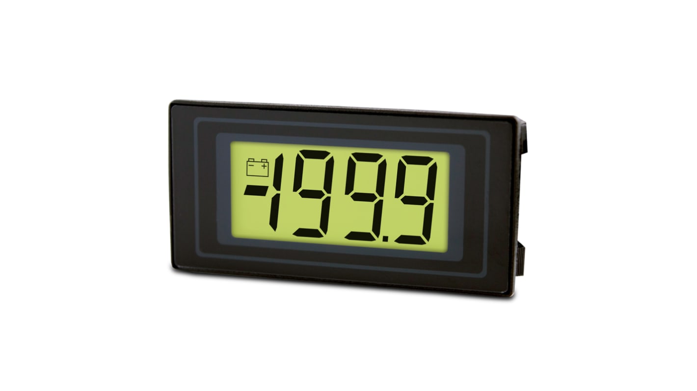 Lascar Digitalt voltmeter, LCD, DC, 3.5 Cifre, Cifre alene, 0°C -> +50°C 7,5 → 14 V.