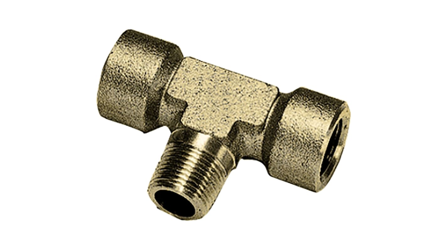 Legris Brass Pipe Fitting, Tee Threaded Adapter, Male R 1/2in to Female G 1/4in