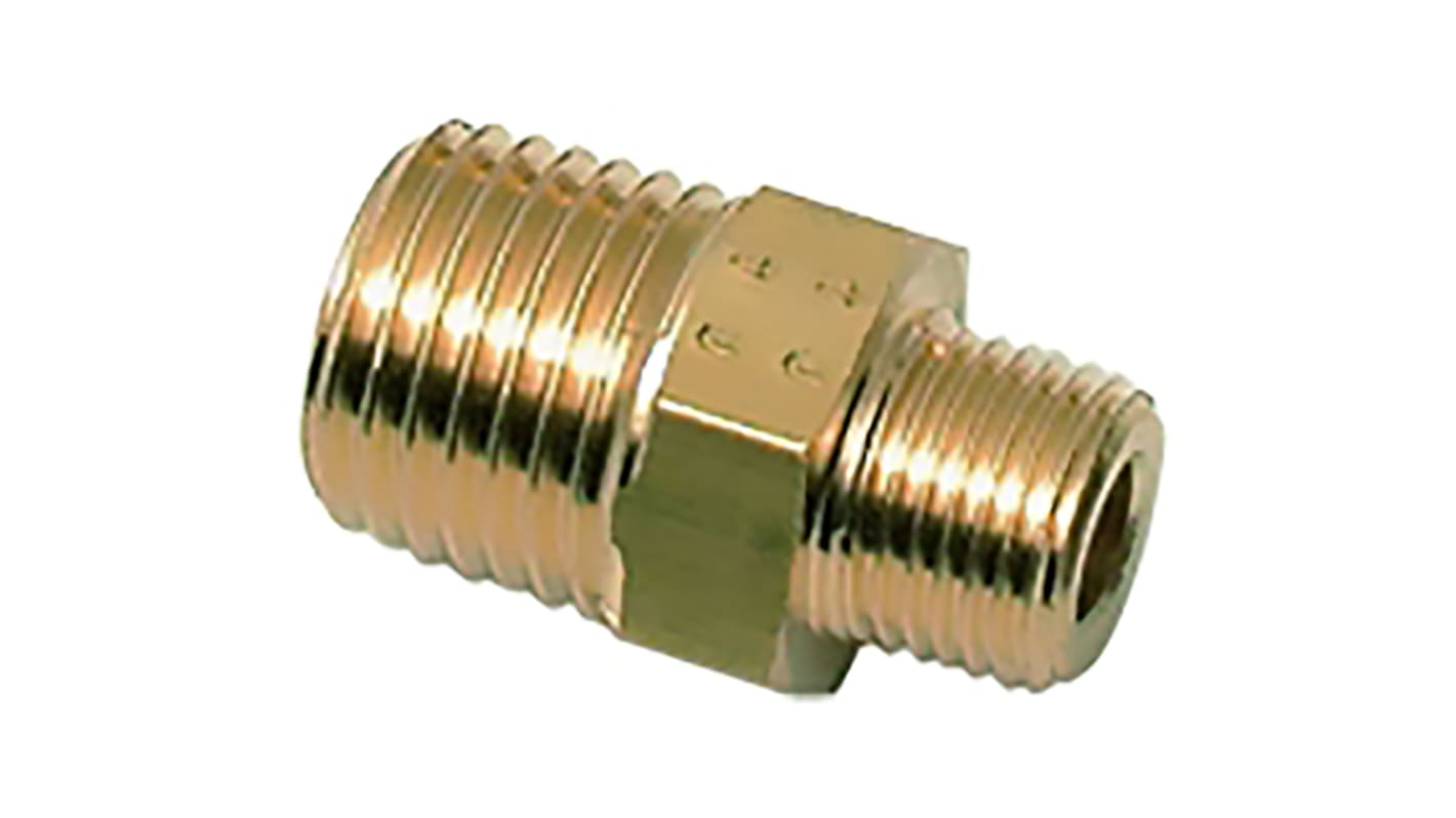 Legris Brass Pipe Fitting, Straight Threaded Adapter, Male R 3/8in to Male R 1/8in