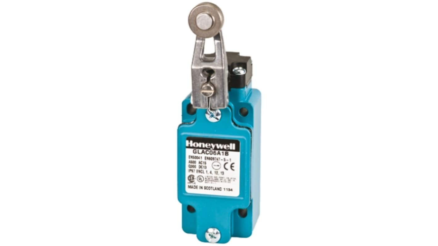 Honeywell GLA Series Roller Lever Limit Switch, 2NC, IP67, DPST, Die Cast Zinc Housing, 500V ac Max, 10A Max