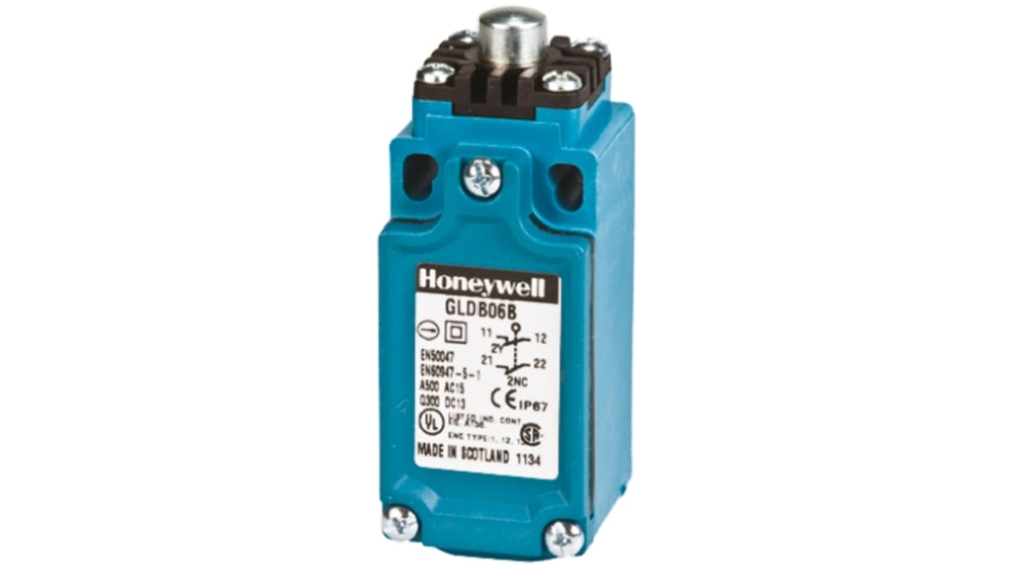 Honeywell GLD Series Plunger Limit Switch, 2NC, IP66, DPST 2NC, Thermoplastic Housing, 300V ac Max, 10A Max