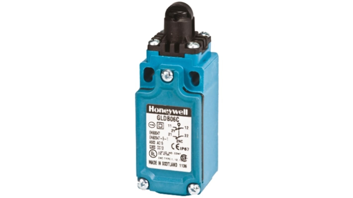 Honeywell GLD Series Roller Plunger Limit Switch, 2NC, IP66, DPST 2NC, Thermoplastic Housing, 300V ac Max, 10A Max