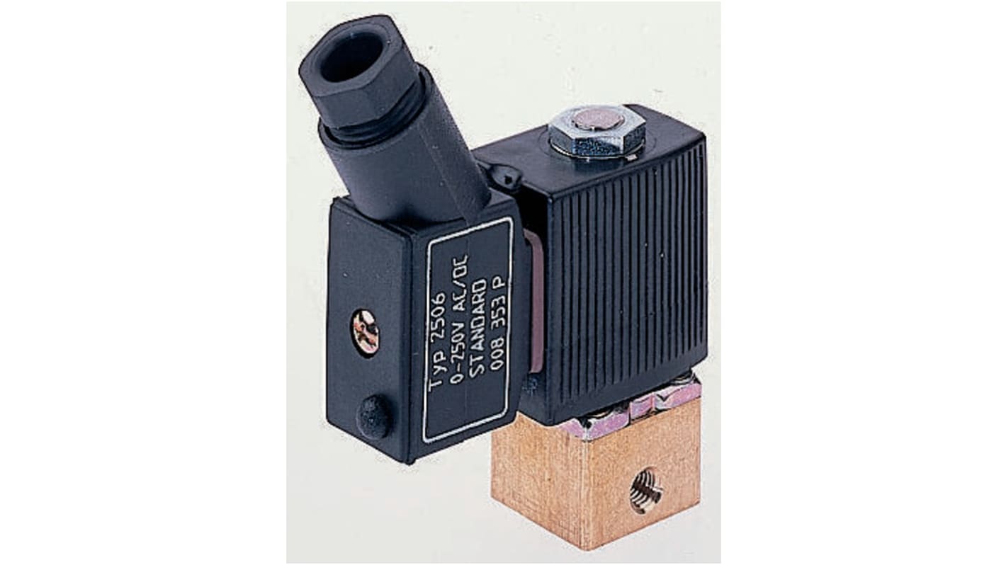 Válvula de solenoide Burkert 6011 de 2 puertos, Hembra G de 1/8 pulg., Directo, NC de 24 V ac