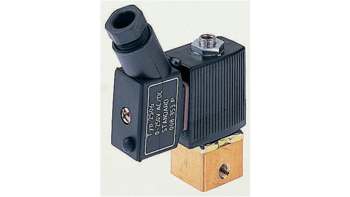 Válvula de solenoide Burkert 6012 de 3 puertos, Hembra G de 1/8 pulg., Directo, NC de 24 V dc