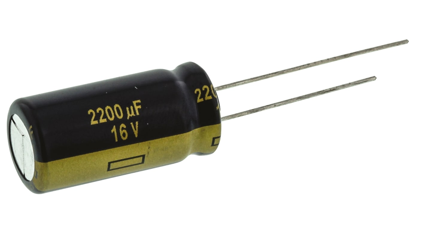 Panasonic 2200μF Aluminium Electrolytic Capacitor 16V dc, Radial, Through Hole - EEUFC1C222