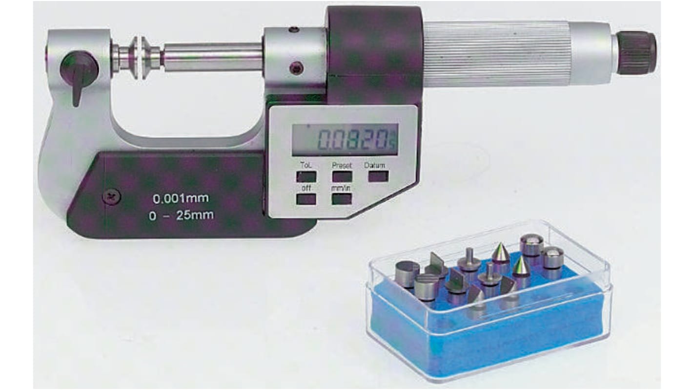 RS PRO Digital Mikrometer Spezial-Messschraube metrisch, zöllig, 0mm bis 25mm