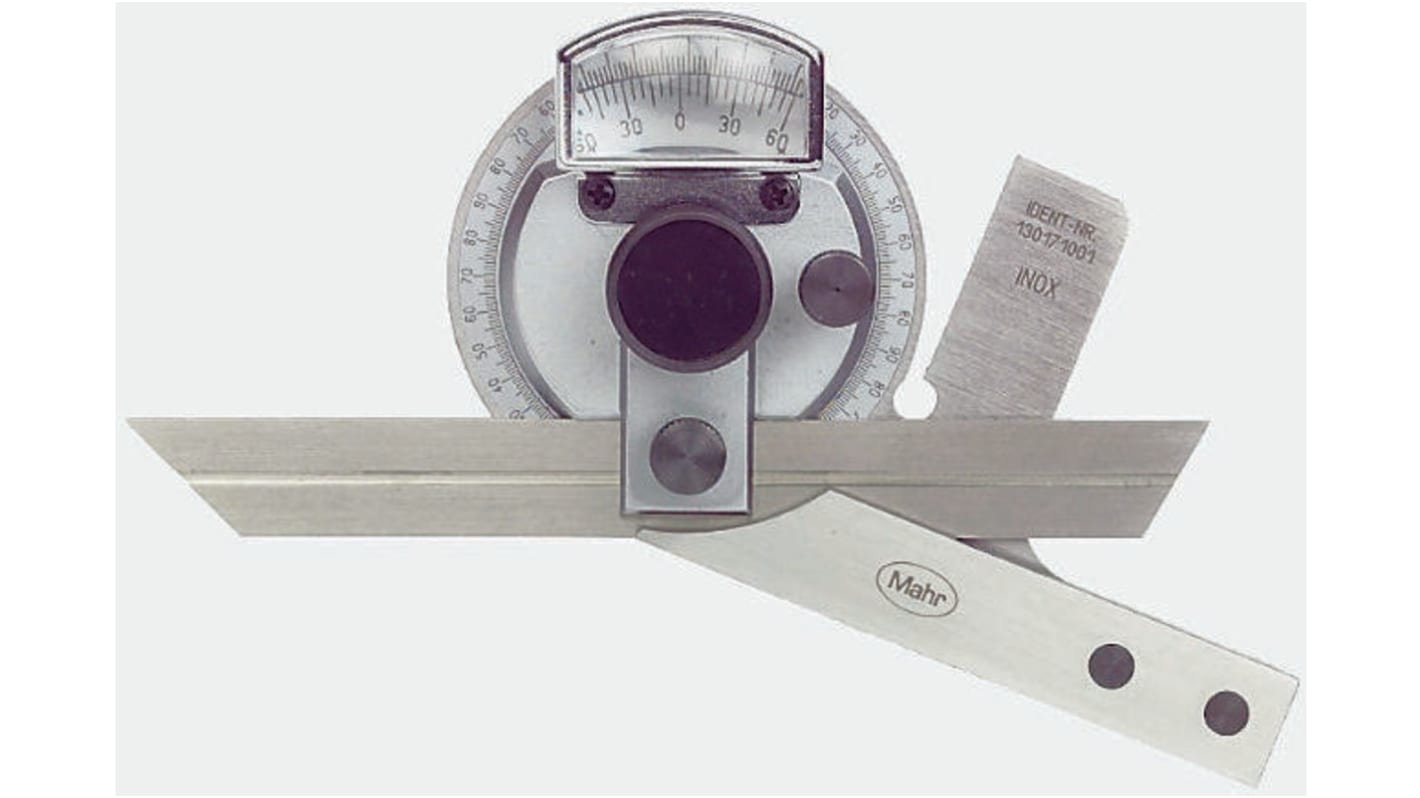 Mahr Metric Vernier Bevel Precision Protractor, 300 mm Stainless Steel Blade