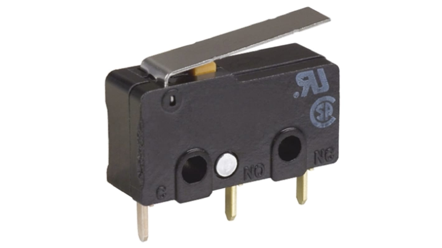 Omron Hinge Lever Micro Switch, Through Hole Terminal, 5 A @ 125 V ac, SPDT, IP40