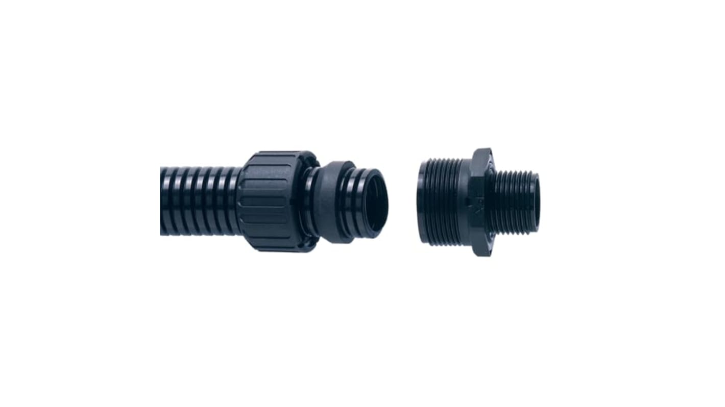 Racor para conducto Adaptaflex, Recto de Nylon 66 Negro, tamaño nom. 13mm, rosca PG11, IP67