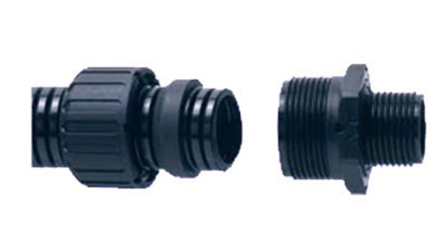Racor para conducto Adaptaflex, Recto de Nylon 66 Negro, tamaño nom. 28mm, rosca PG21, IP66, IP67, IP68, IP69K