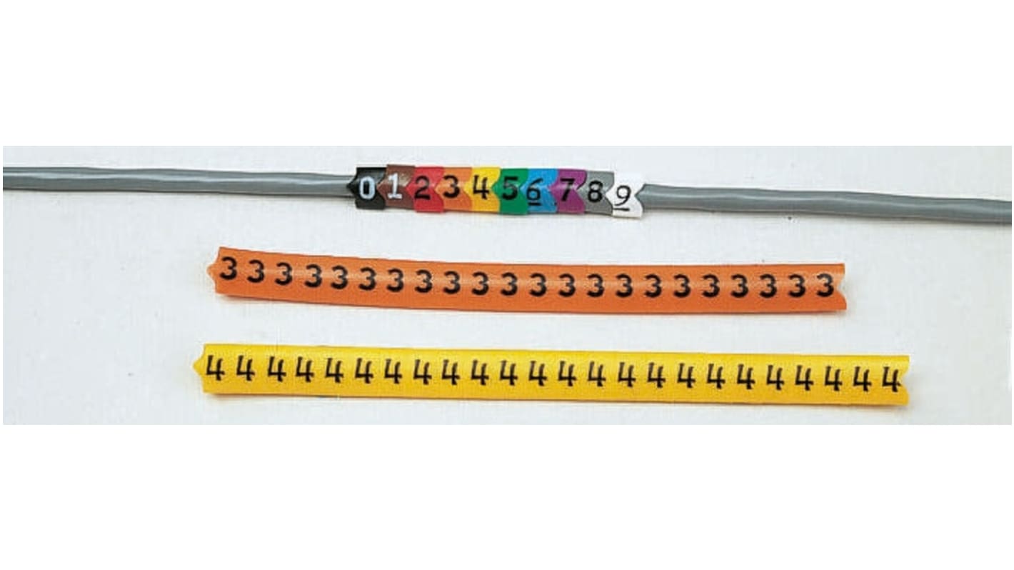 HellermannTyton Ovalgrip Slide On Cable Marker, assorted colours, Pre-printed "0 → 9", 2.5 → 4mm Cable