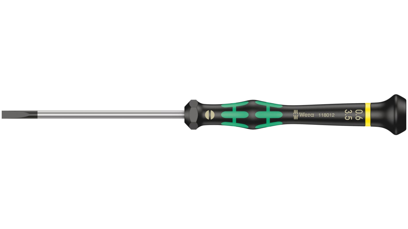 Wera Slotted Precision Screwdriver, 3.5 x 0.6 mm Tip, 80 mm Blade