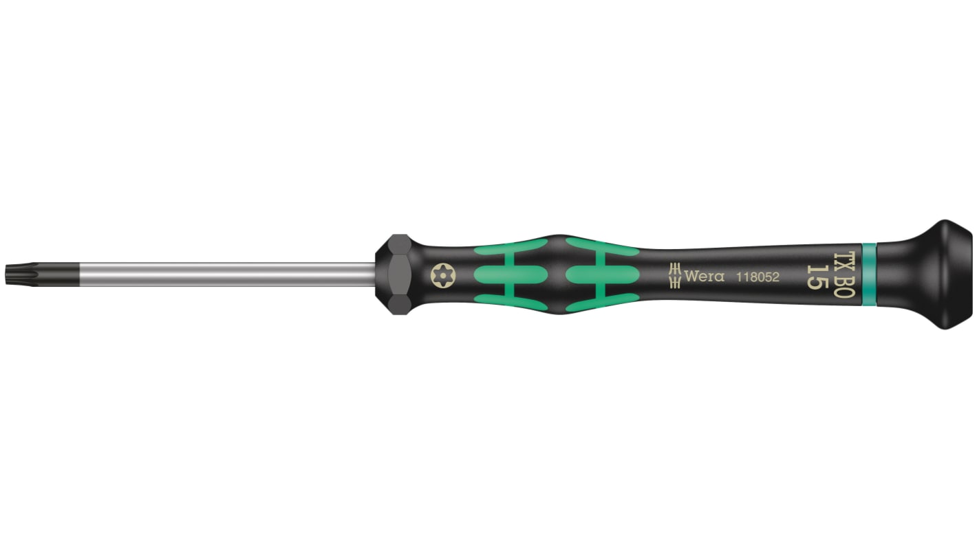 Wera Tamperproof Torx Screwdriver, TX15 Tip, 60 mm Blade, 157 mm Overall