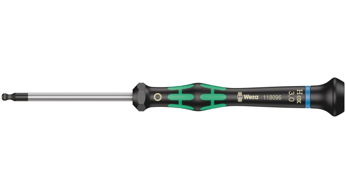 Wera Ball End Hexagon Precision Screwdriver, 3 mm Tip, 60 mm Blade, 157 mm Overall