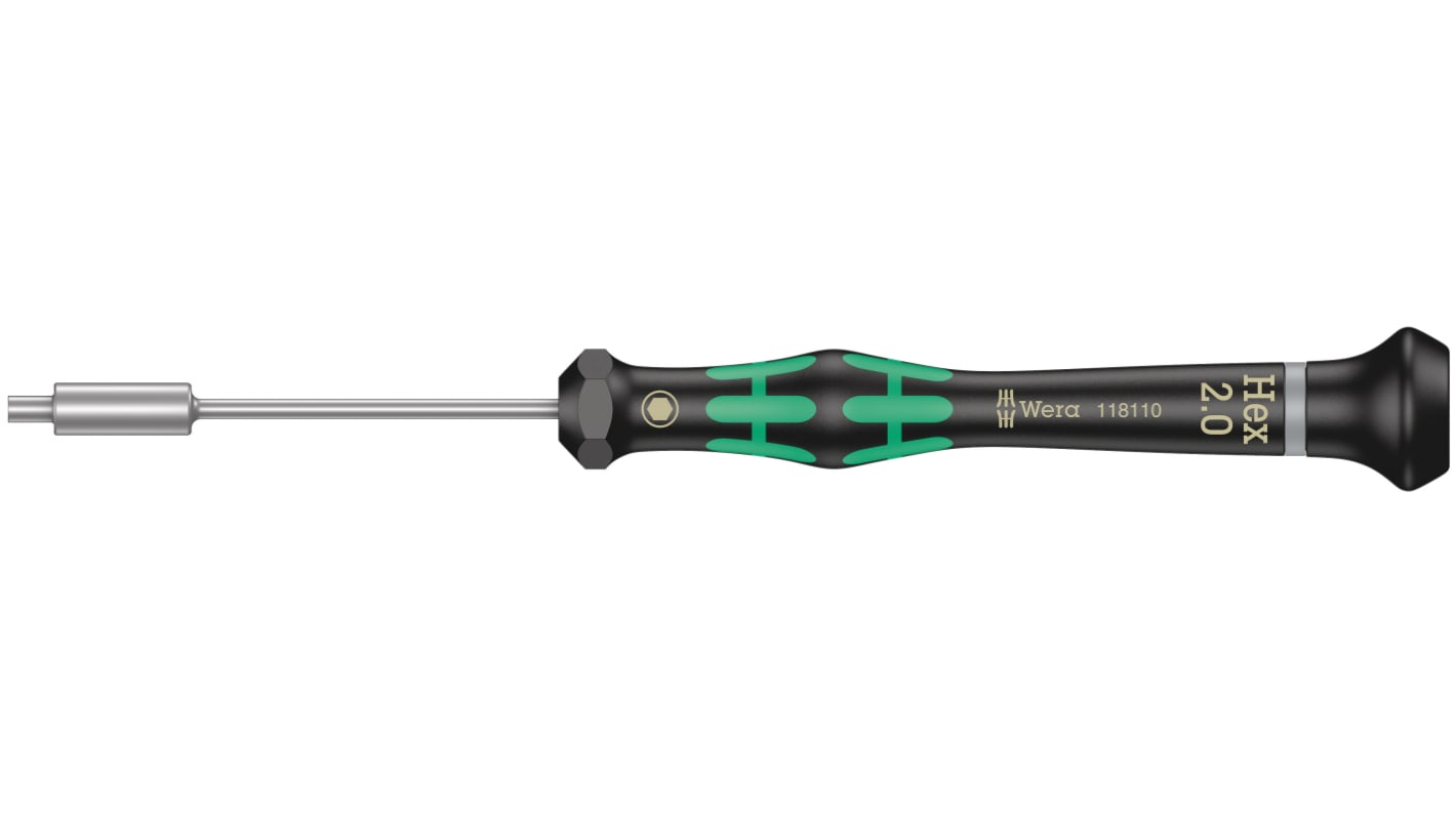 Wera Hexagon Nut Driver, 2 mm Tip, 60 mm Blade, 157 mm Overall