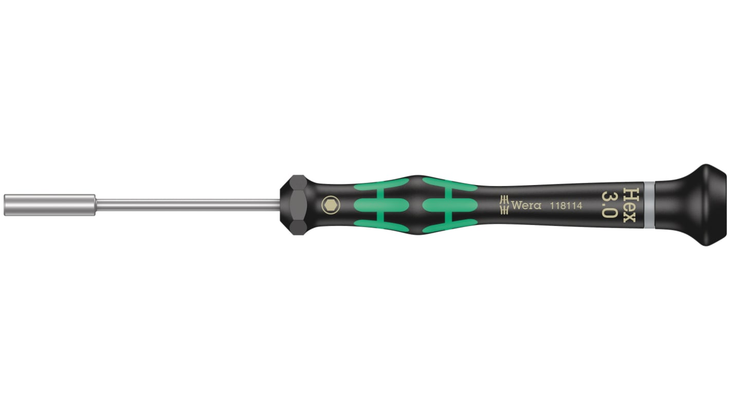 Wera Hexagon Nut Driver, 3 mm Tip, 60 mm Blade, 157 mm Overall