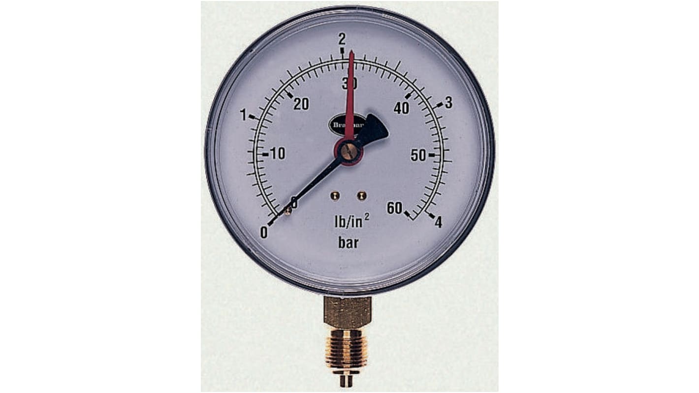 Brannan Analogue Pressure Gauge 10bar Bottom Entry, 34/655/0, With RS Calibration, 0bar min.