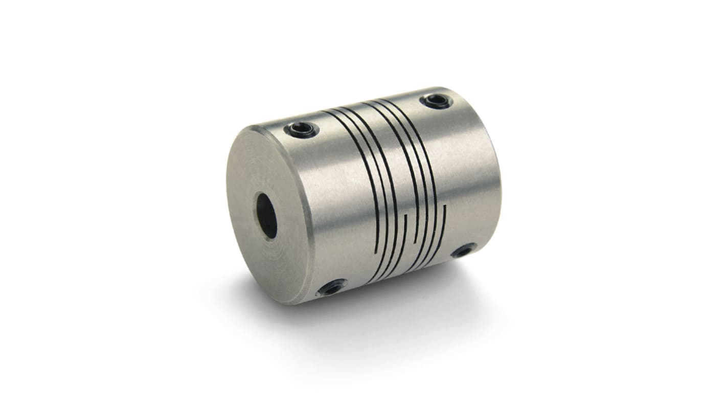 Acoplamiento de eje Ruland, Ø de calibre 5mm, Ø exterior 20mm, long. 20mm, par 1.3Nm