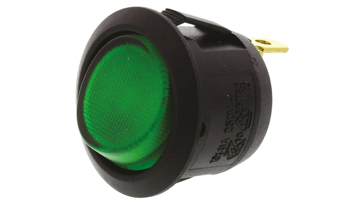 Interruptor de balancín, R13112BNAB, Contacto SPST, On-Off, 10A, Iluminado, Verde