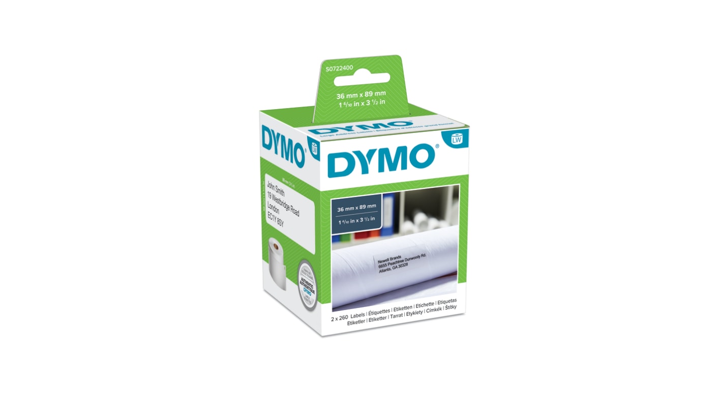 Rotolo di etichette adesive Dymo L. 89mm x H. 36mm, conf da 260Per rotolo, col. Bianco