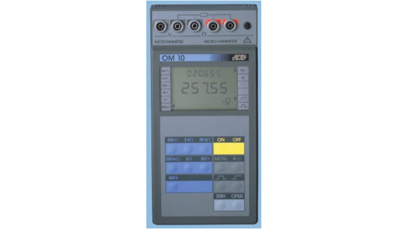 Ohmiómetro Aoip Instrumentation OM 10, medición máx. 50.000 Ω, resolución 0.1 °C, 1 V, 10 μΩ