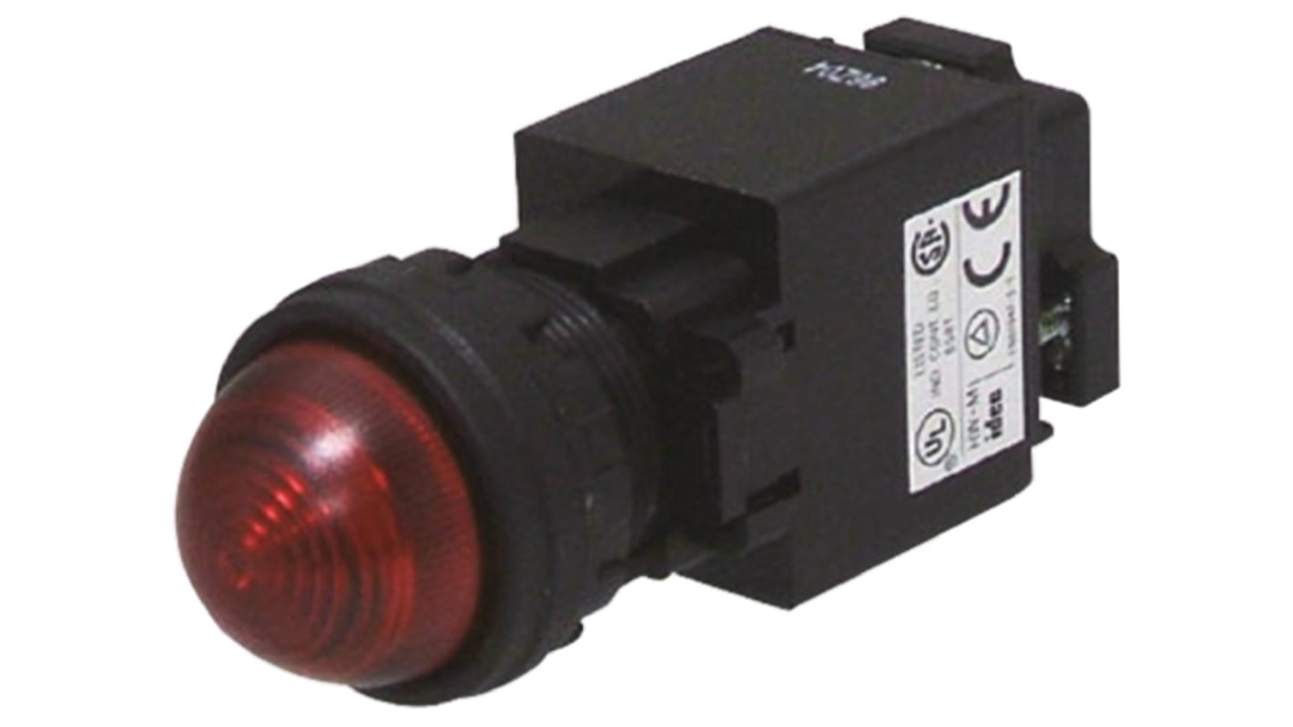 Idec 表示灯, 200/220V ac, 赤, 実装ホールサイズ:22mm, HW1P-2M2R