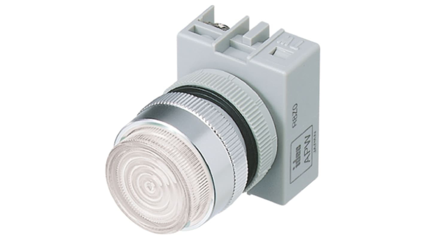 Idec 表示灯, 200/220V ac, 白, 実装ホールサイズ:22mm, APW126DW