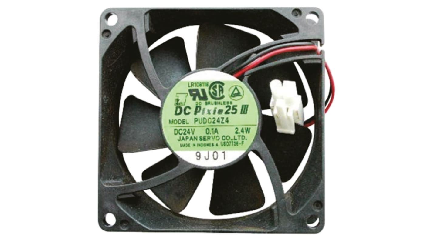 ニデックアドバンスドモータ 軸流ファン 電源電圧：24 V dc, DC, 80 x 80 x 25.5mm, PUDC24D4