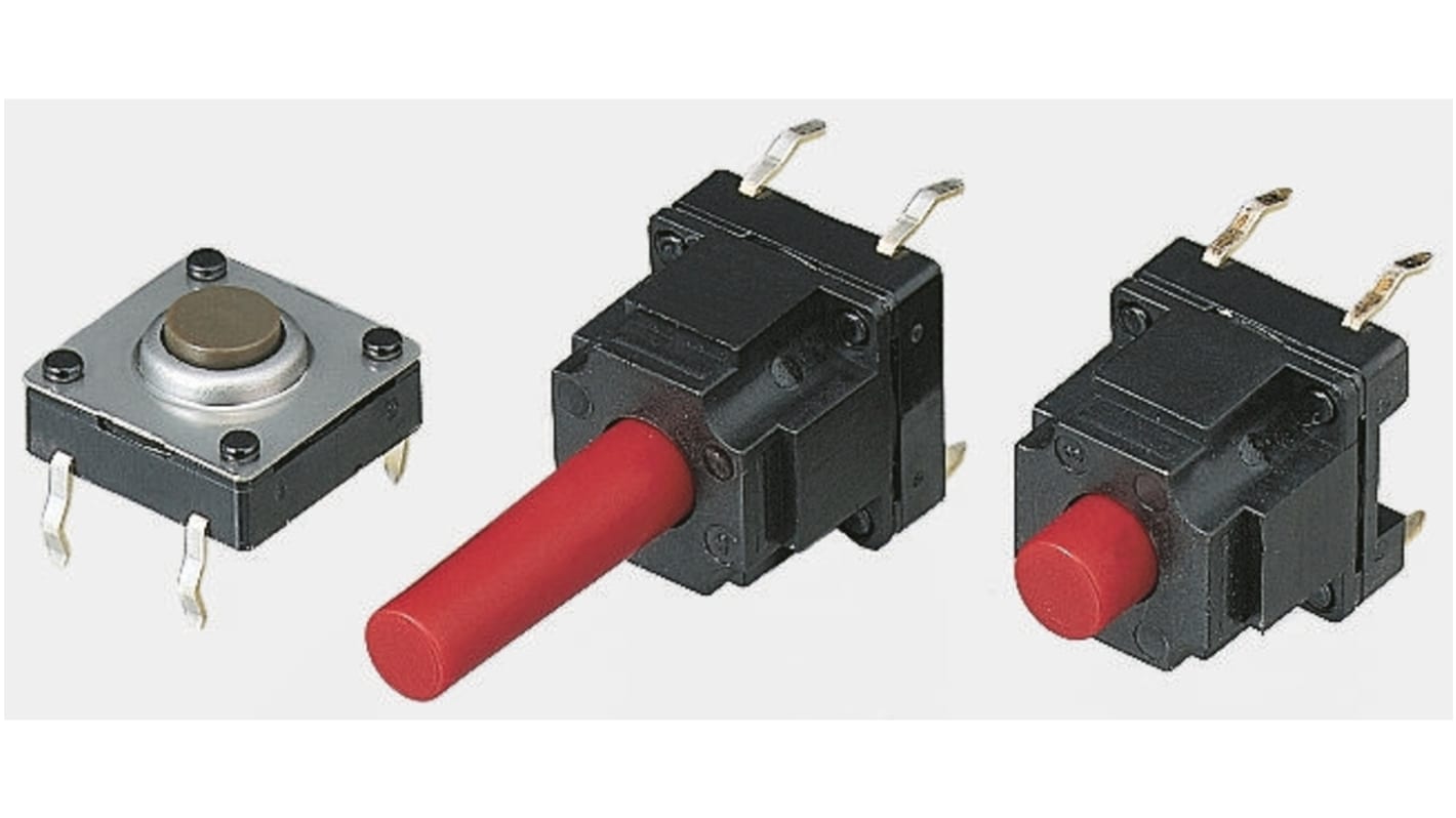 Red Plunger Tactile Switch, SPST 50 mA@ 12 V dc