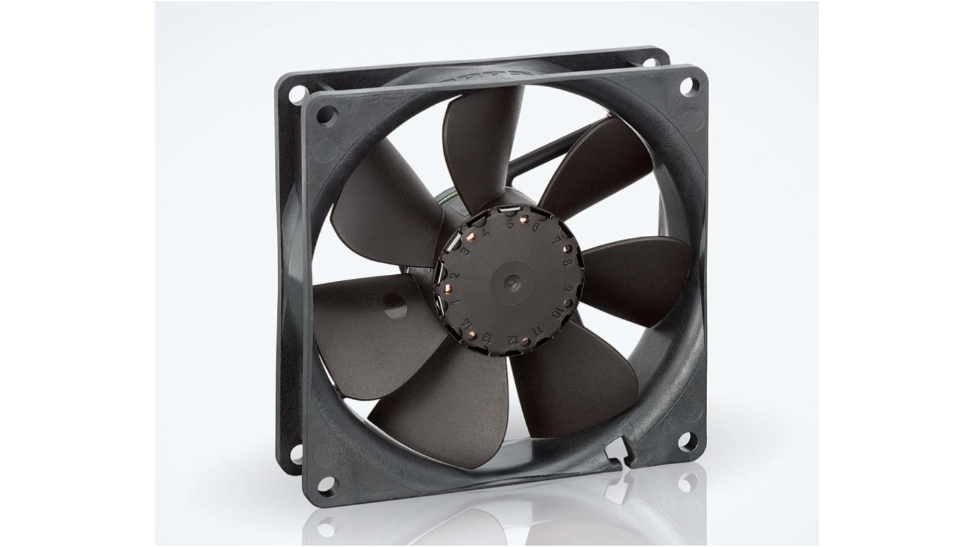 Ventilador Axial ebm-papst 3400 N de 92 x 92 x 25mm, 24 V dc, 2.3W, 2700rpm, caudal 84m³/h, 32dB, IP20