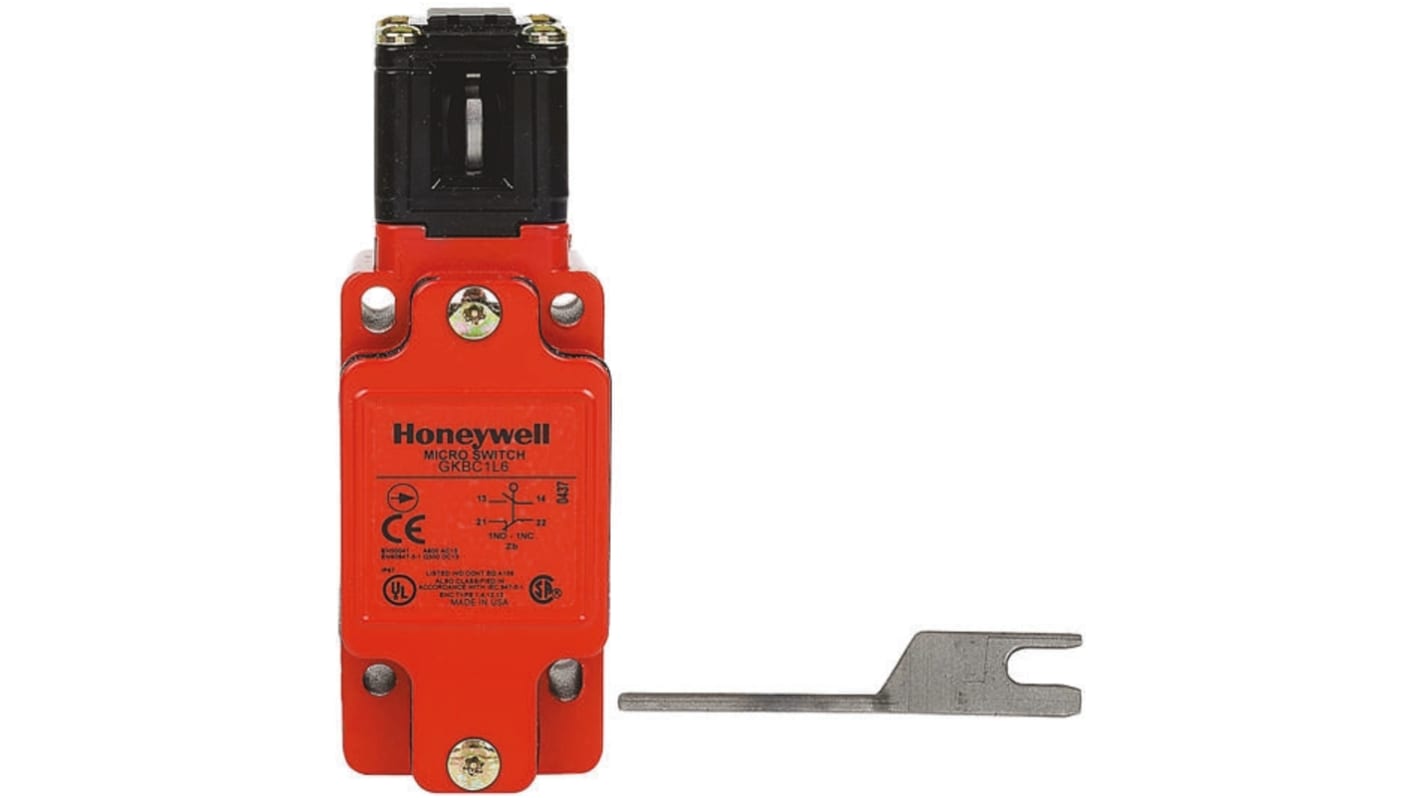 Honeywell GKC Safety Interlock Switch, 1NC/1NO, Keyed Actuator Included, Glass Filled PET