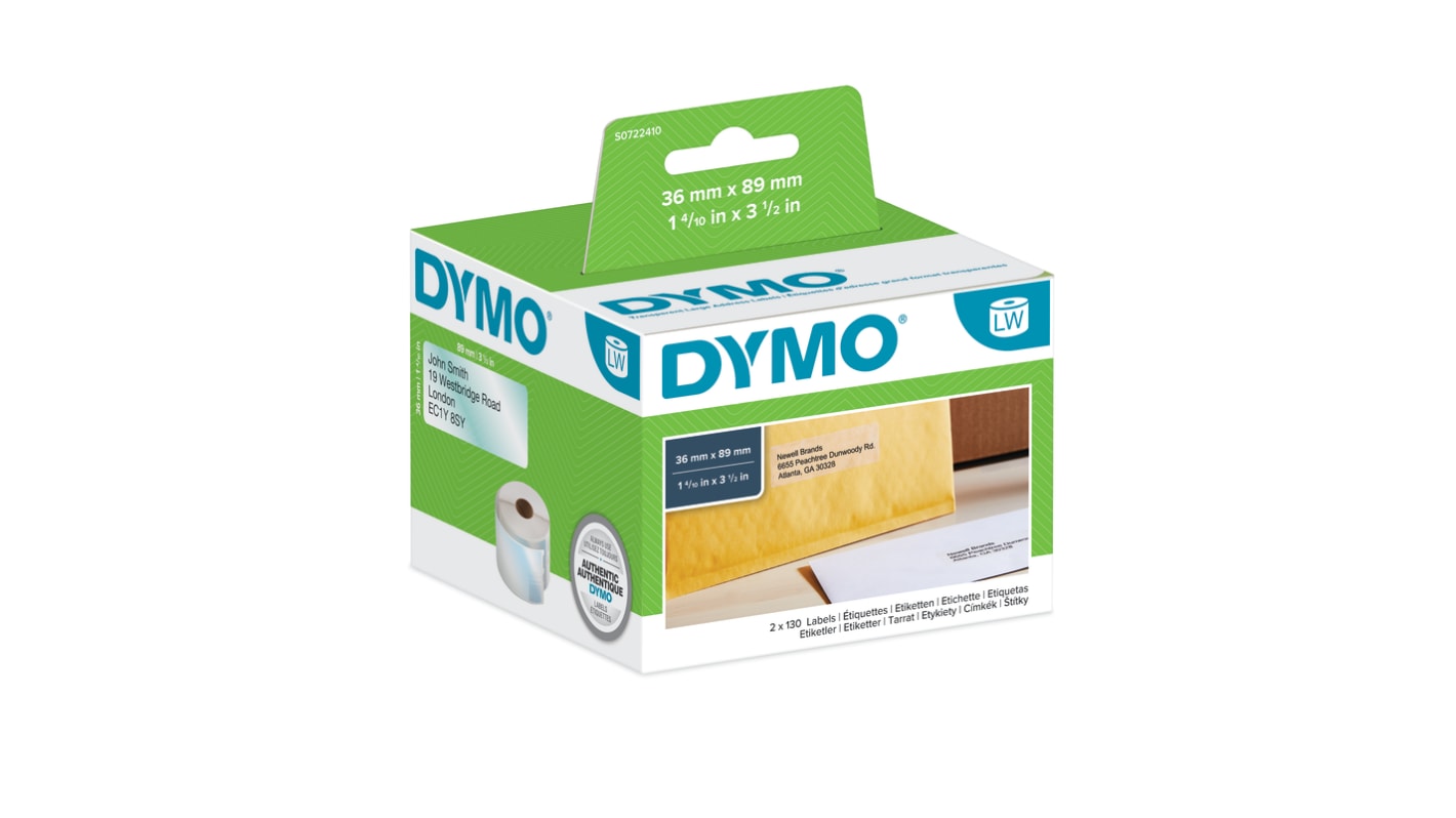 Dymo Transparent Black Print Label Roll, 89mm Width, 36mm Height, 260Per Roll Qty