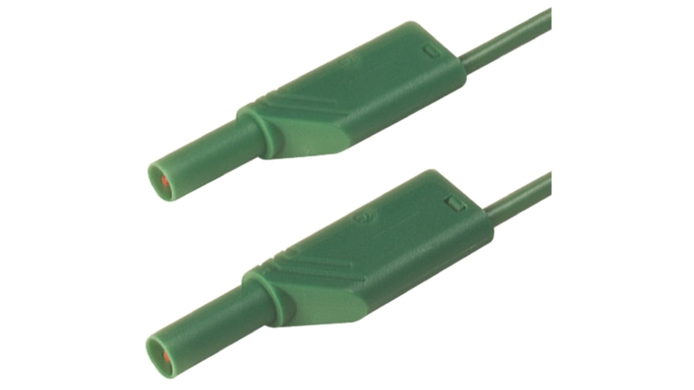 Hirschmann Messleitung 4mm Stecker / Stecker, Grün PVC-isoliert 1m, 1000V ac/dc / 16A CAT II 1000V