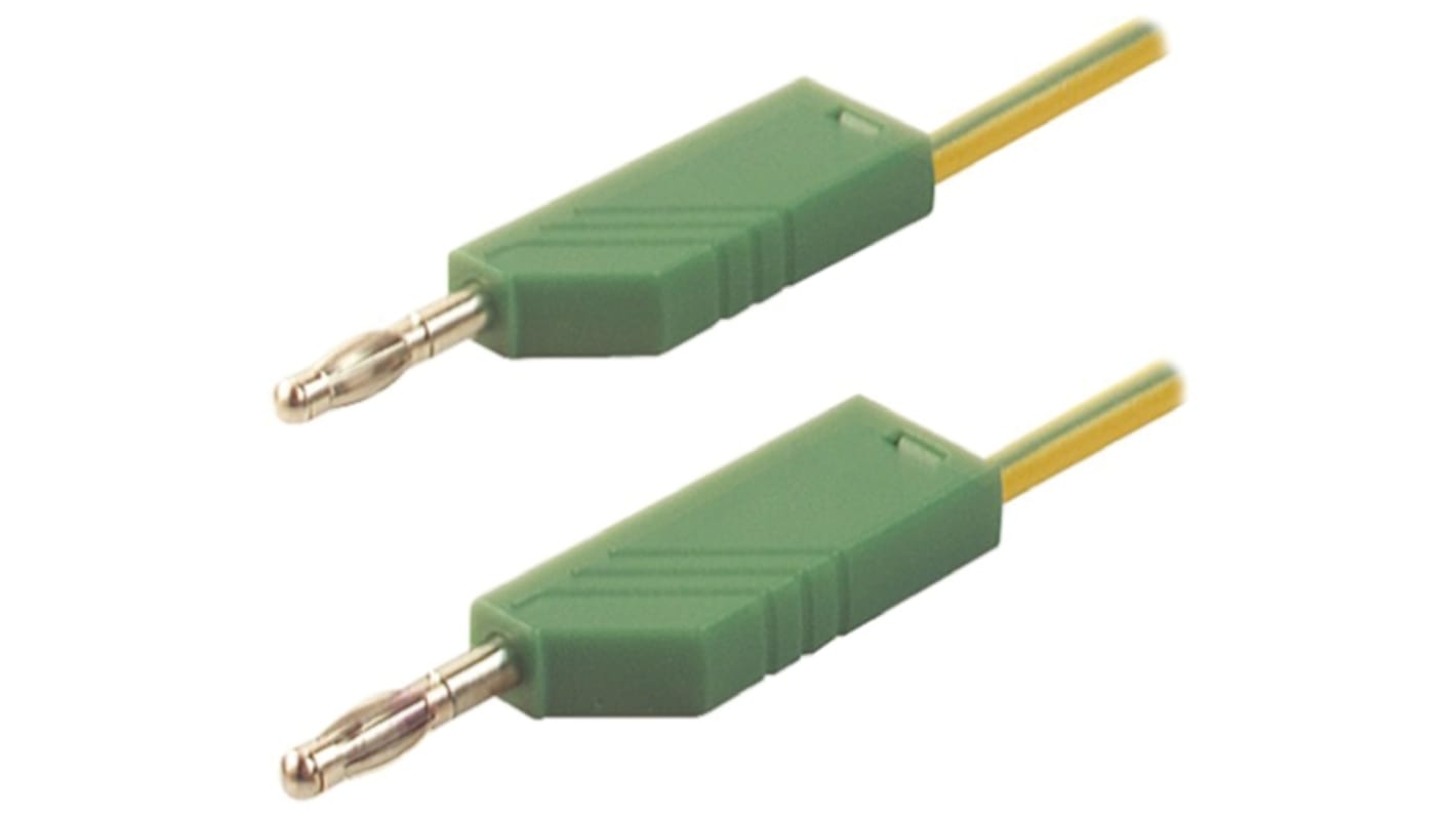 Cable de prueba con conector de 4 mm  Hirschmann de color Verde/Amarillo, Macho-Macho, 60V dc, 32A, 500mm