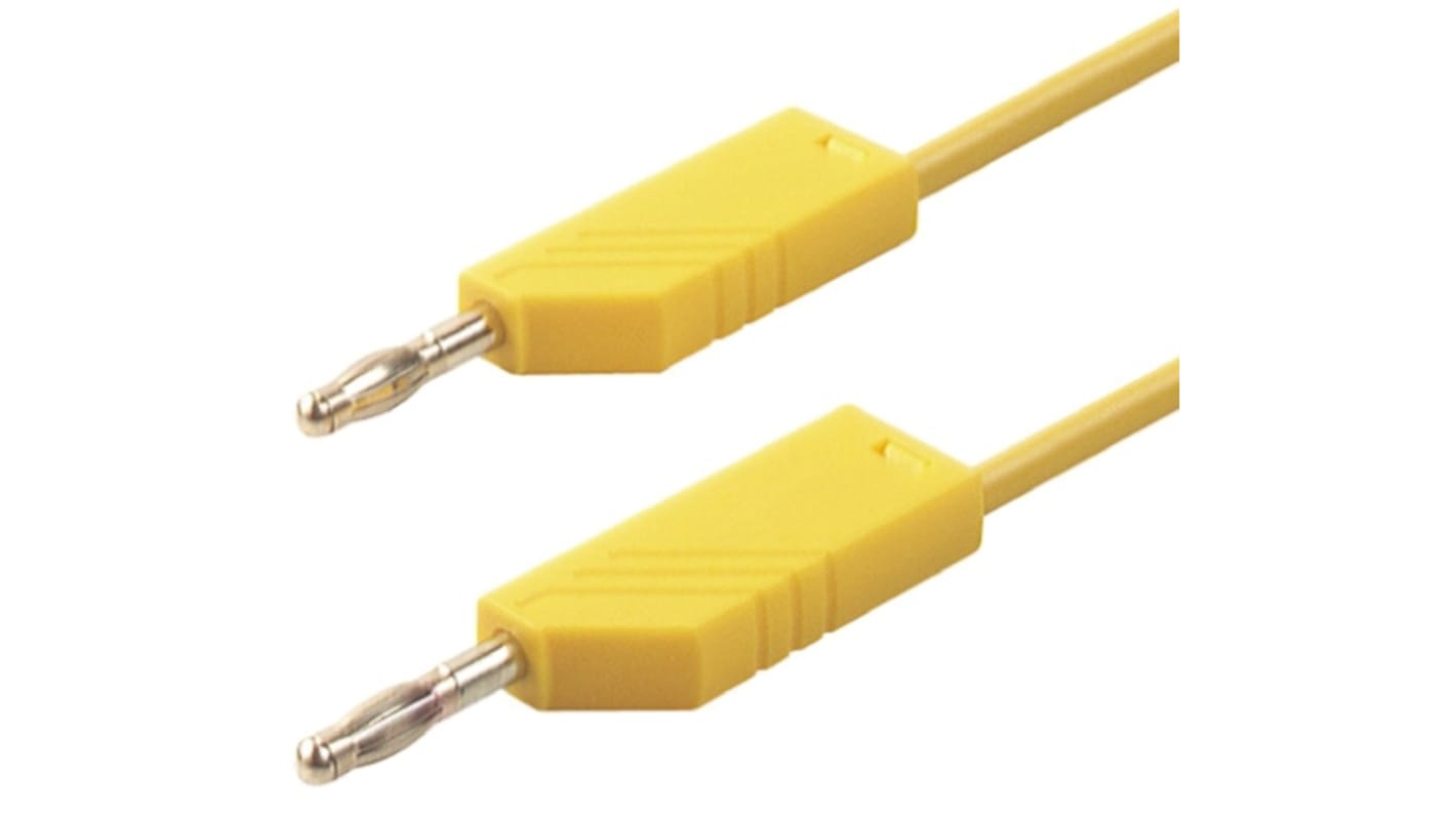 Cable de prueba con conector de 4 mm  Hirschmann de color Amarillo, Macho-Macho, 60V dc, 32A, 500mm