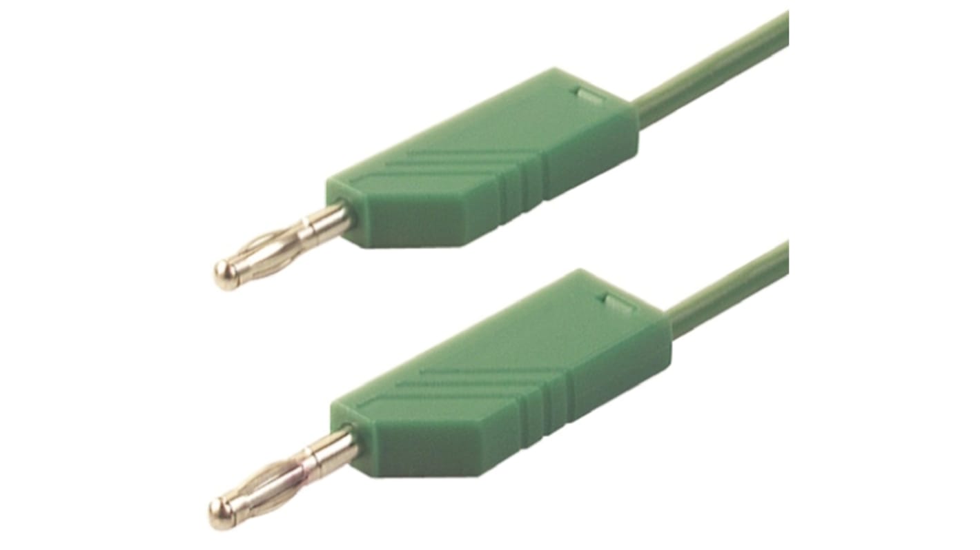 Cable de prueba con conector de 4 mm  Hirschmann de color Verde, Macho-Macho, 60V dc, 16A, 1m