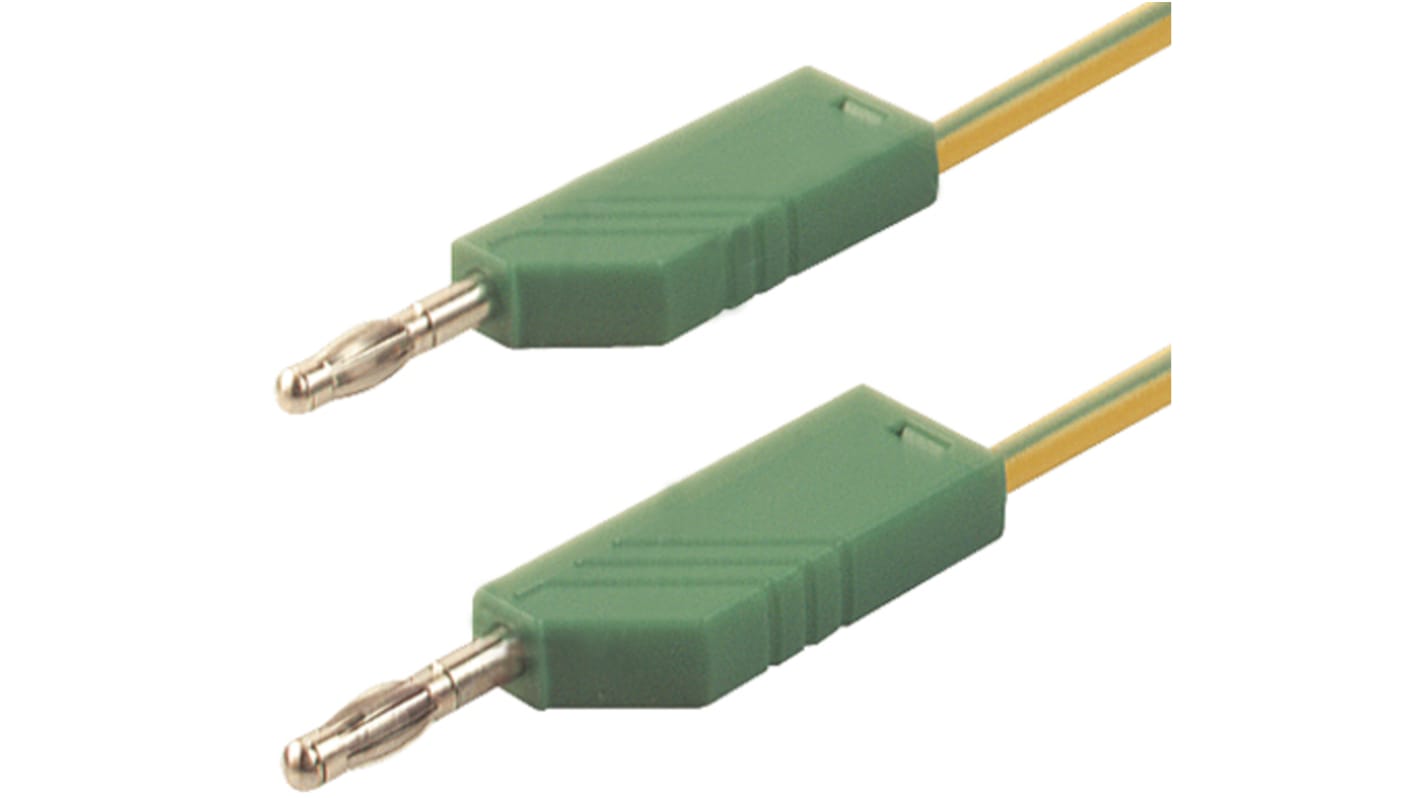 Cable de prueba con conector de 4 mm  Hirschmann de color Verde/Amarillo, Macho-Macho, 60V dc, 32A, 2m