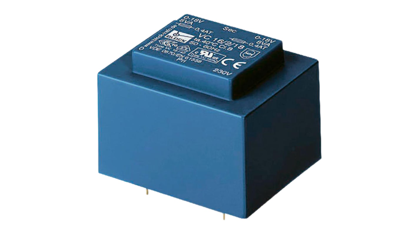 Transformateur pour circuit imprimé Block, 24V c.a., 230V c.a., 10VA, 2 sorties
