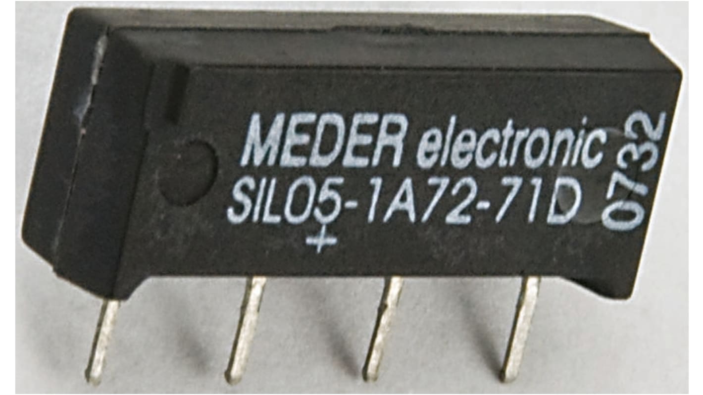 Relé de láminas Meder, SPST, 5V dc / 50mW, 1 A, montaje en PCB