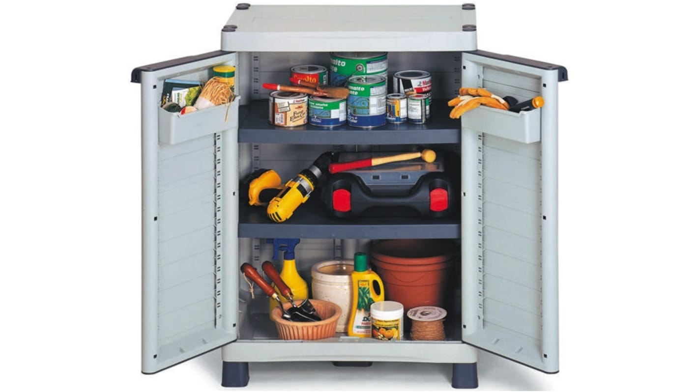 RS PRO PP Grey Modular Shelving Base Cabinet, 976mm, 700mm x 438mm