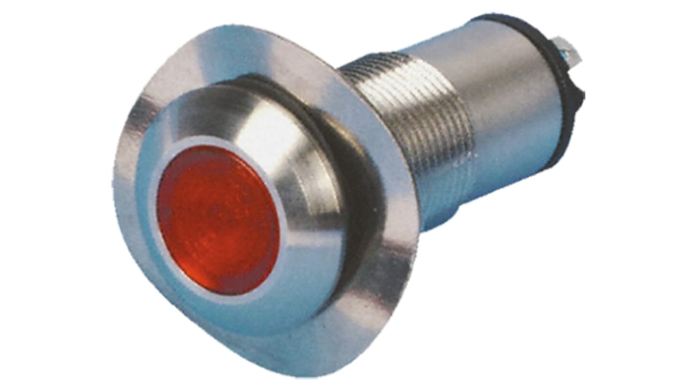 Marl Red Panel Mount Indicator, 12V dc, 13mm Mounting Hole Size, Solder Tab Termination, IP67