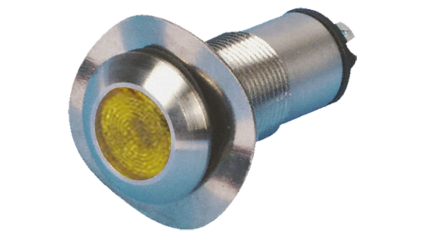 Marl Yellow Panel Mount Indicator, 12V dc, 13mm Mounting Hole Size, Solder Tab Termination, IP67