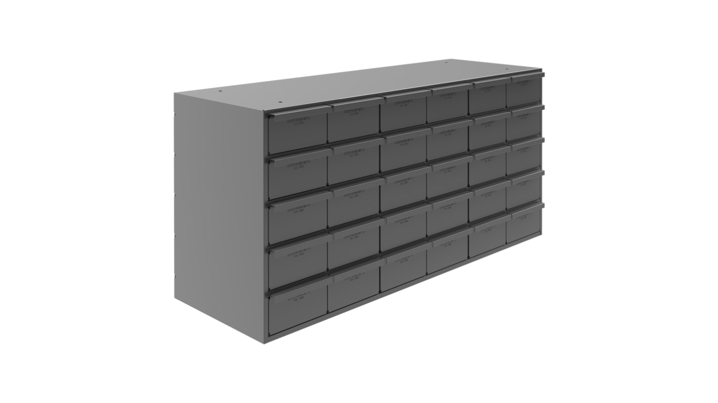 Durham 30 Drawer Storage Unit, Steel, 365mm x 857mm x 295mm, Grey RS