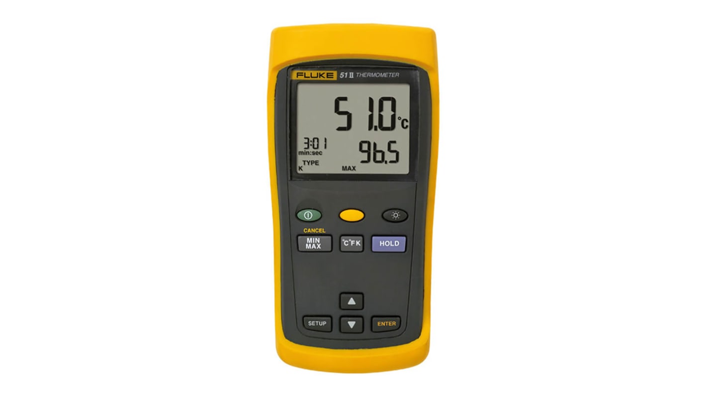 Fluke Digital Thermometer, 51 II, Handheld, bis +1372°C ±0,05 % max, Messelement Typ E, J, K, T, , DKD/DAkkS-kalibriert